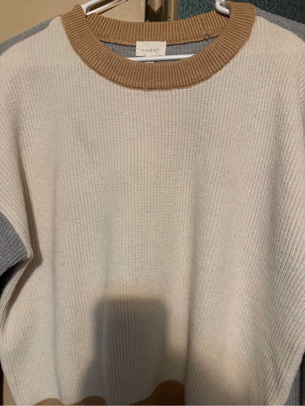 Cyrus Men's Cream Crewneck Sweater with Tan Trim